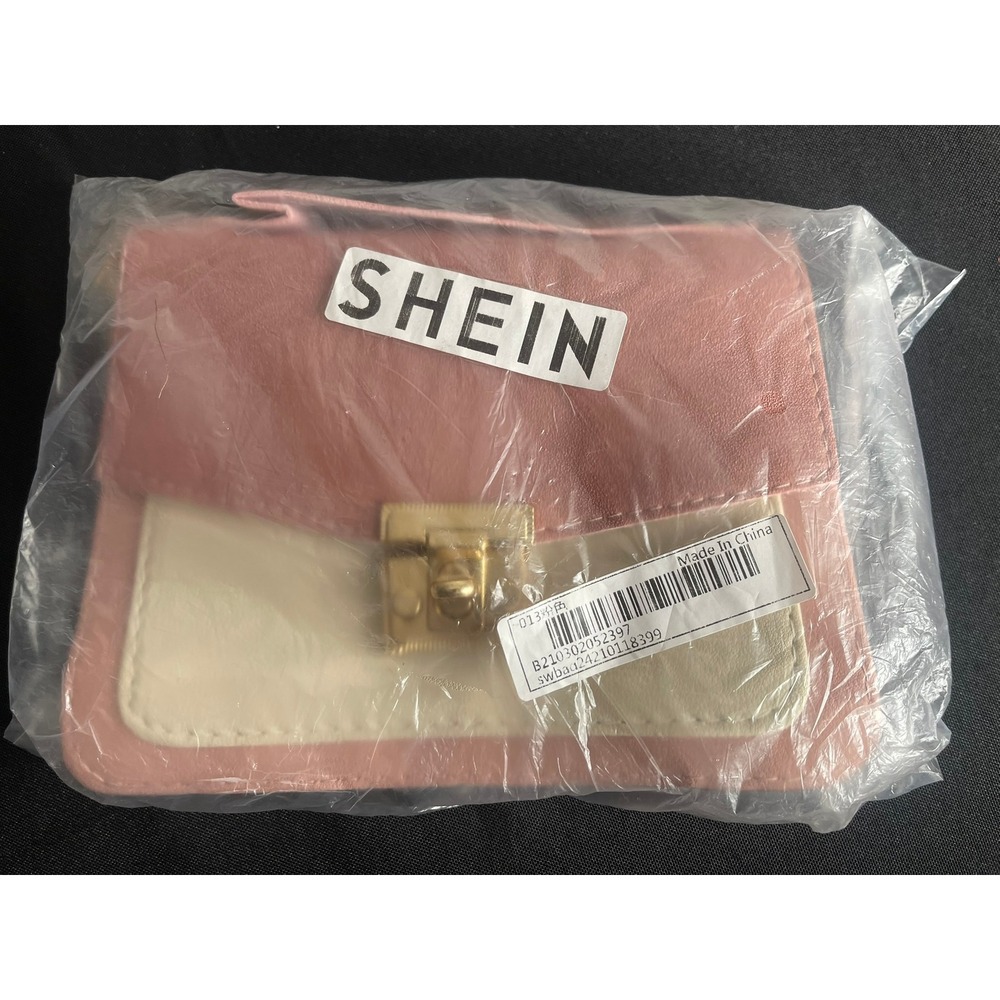 SHEIN Pink and Cream Two-Tone Crossbody Bag Gold Turn-Lock Chain Strap NEW